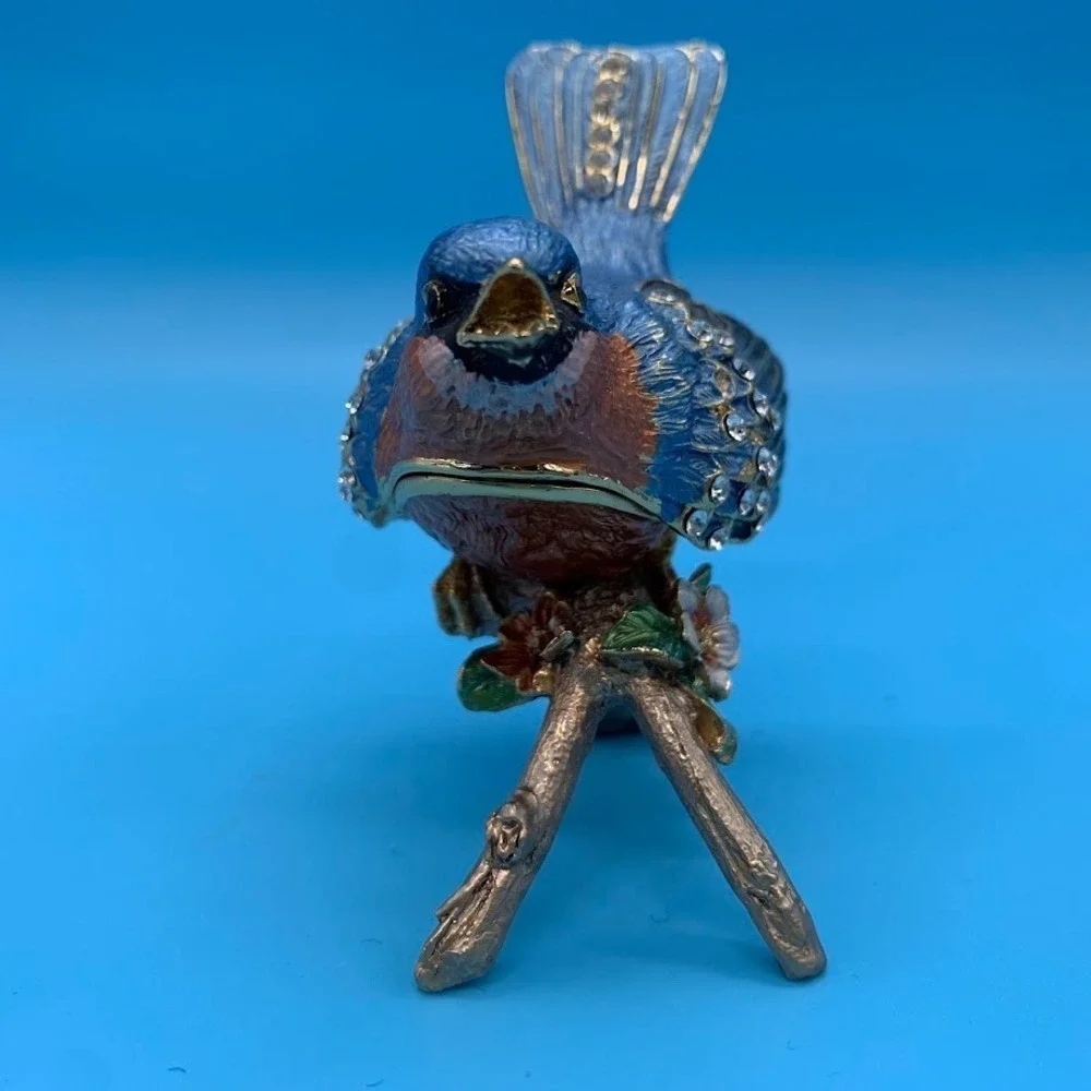 Vintage‎ Bluebird Enamel Hinged Collectible Jewelry Trinket Box